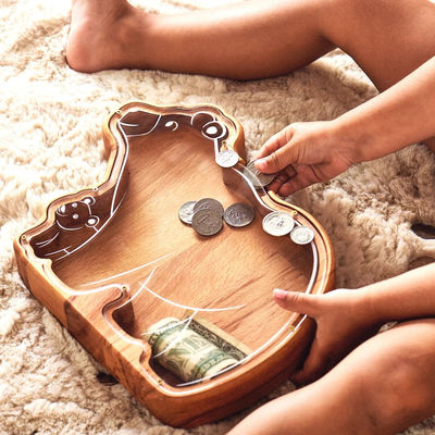 202407 イースタープレゼント ロケットコインバンク 子供向け 手作り 木製 デイジー 花の植物 豚バンク