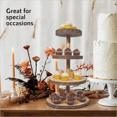 婚活ケーキのための持続可能な4層木製デザートタワー 試料無料