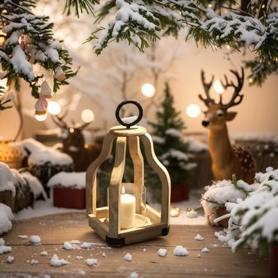 屋外庭の装飾 木製のキャンドルランタン グラスキャンドルホルダー印刷 燃焼