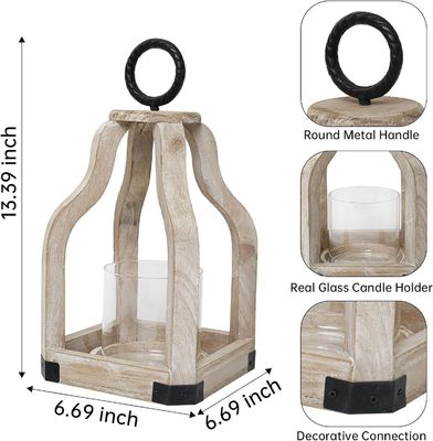 屋外庭の装飾 木製のキャンドルランタン グラスキャンドルホルダー印刷 燃焼