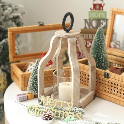 屋外庭の装飾 木製のキャンドルランタン グラスキャンドルホルダー印刷 燃焼