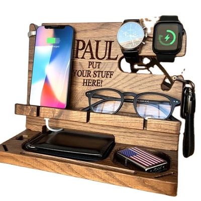 男性の電話財布とキーのためのシルクスクリーン印刷木製ドッキングステーション理想的なオーガナイザー