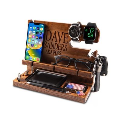 男性の電話財布とキーのためのシルクスクリーン印刷木製ドッキングステーション理想的なオーガナイザー