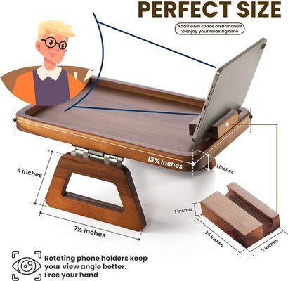 360回転式アームテーブル アカシア木ソファ 木製サイドテーブルのアームレストトレイ