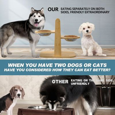 ペットフードボウルスタンド バンブー エリエッテッドフィッダースタンド 高さ調整 NO LCDディスプレイ