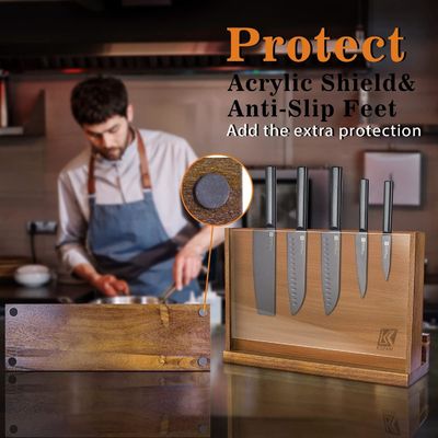 アクリル保護シールドとカスタマイズされたロゴの2面磁気木製ナイフラック