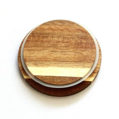 FSC認定木製アカシア蓋のガラスキャンドルボトル 簡単に開けるためと FSC証明書