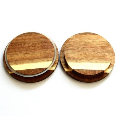 FSC認定木製アカシア蓋のガラスキャンドルボトル 簡単に開けるためと FSC証明書