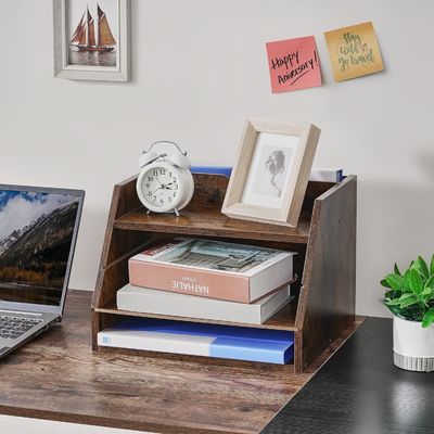 調整可能な棚 空間節約と組織のための木製ファイルオーガナイザー棚