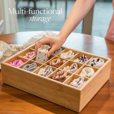 15 コンパートメント バンブー 収納器 ベルト ネクタイ ブレス ブリーフ 靴下 宝石