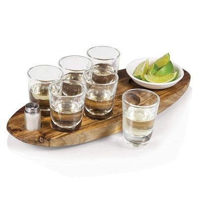 木製 シンプル カラー アカシア 木製 カップホルダー ショット グラス カップ 印刷付き トレイ