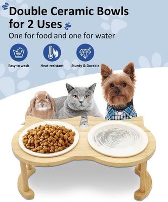 調整可能な木製ペットフードボウル 適用できない電源とペットフィッダーのためのスタンド