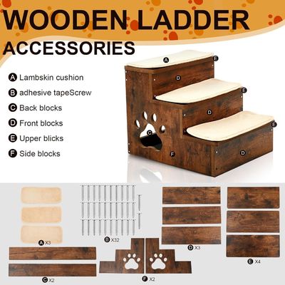 OEM 3層 木製 犬の階段 滑らない階段 貯蔵庫のある子犬の階段 洗えるカーペット