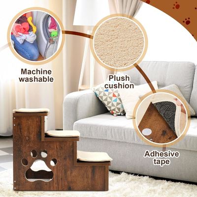 OEM 3層 木製 犬の階段 滑らない階段 貯蔵庫のある子犬の階段 洗えるカーペット