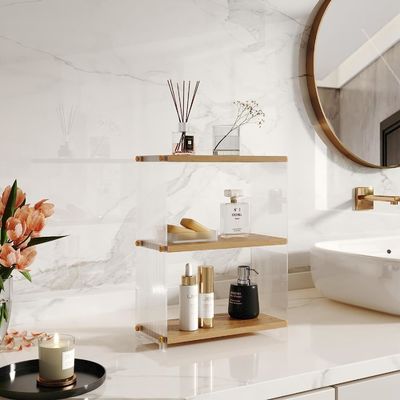 金属と木材 3 階立 虚栄心棚 机台 寝室用 浴室 貯蔵庫