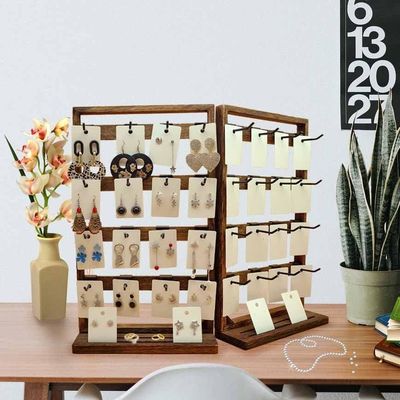 ホーム テーマ 木製 折りたたみ 宝石 展示 スタンド 取れる 32 フック と リング トレイ