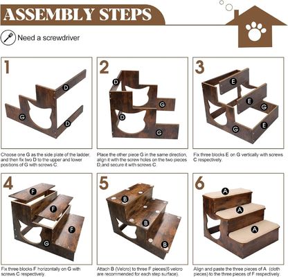 3 層 木製 犬 の 階段 固木 の ペット ステップ 防滑 敷き布団 と 洗える カーペット