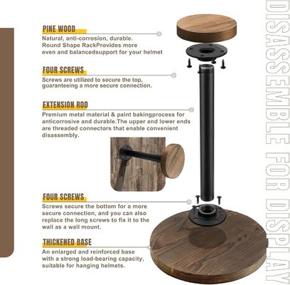 テーブルトップヘルメットディスプレイスタンド 未完成のベリー木の色と産業スタイル