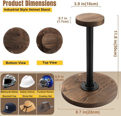 テーブルトップヘルメットディスプレイスタンド 未完成のベリー木の色と産業スタイル
