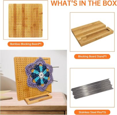 手作り編み物 ブロックマット ピン付きの竹板 ミニ 木製の箱 錠剤保管