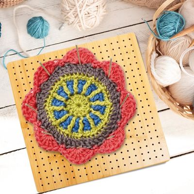 手作り編み物 ブロックマット ピン付きの竹板 ミニ 木製の箱 錠剤保管