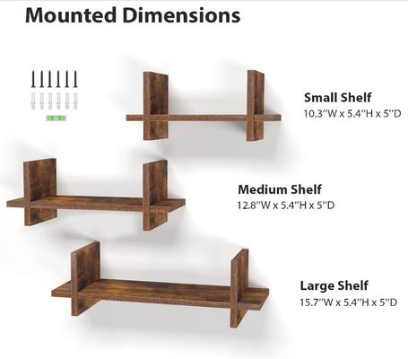 202408 セット 3 木製 浮遊棚 壁掛け棚