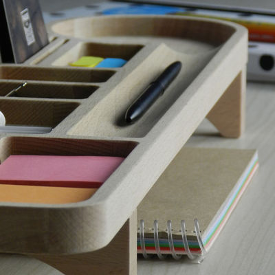 オフィス デスク オーガナイザー 鉛筆ケースとカスタマイズされたロゴ 木製 キャディ 電話スタンド