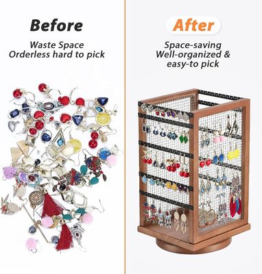 120ペア イヤリング 旋回カルーセル 耐久性金属と木のイヤリング 木のオーガナイザー