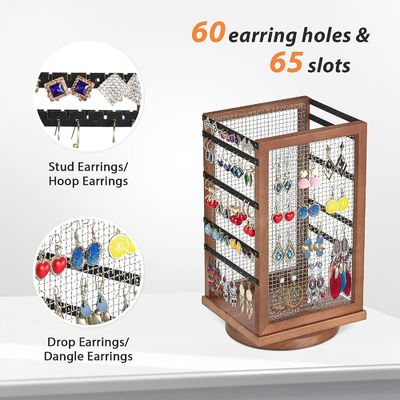 120ペア イヤリング 旋回カルーセル 耐久性金属と木のイヤリング 木のオーガナイザー