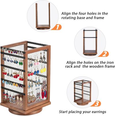 120ペア イヤリング 旋回カルーセル 耐久性金属と木のイヤリング 木のオーガナイザー