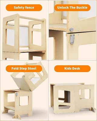木製 3 高さ調整可能な幼児 キッチンストールヘルパー セキュリティレールユニセックス