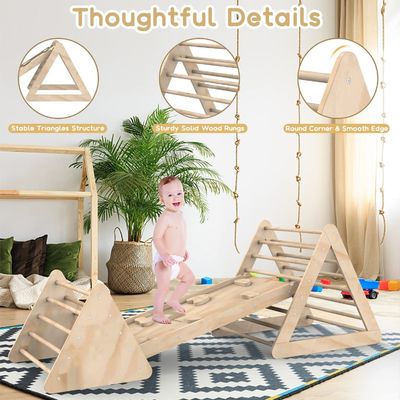 Unisex 木製の登山三角梯子 ランプと染色した仕上げで幼い子供のための