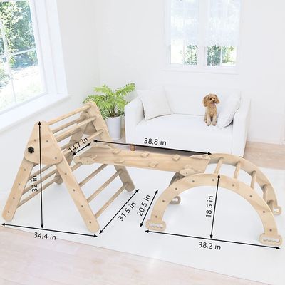 室内 子供 遊び ジム 登り 三角階段 ランプ 3 木製 安全 玩具 の セット