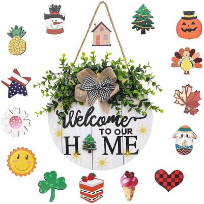 マシッドウッド フロントドア 装飾 複合材 農家の歓迎サイン 玄関 春