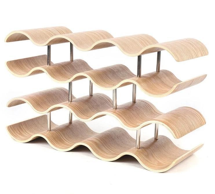 4 層 木製の波のワインボトル 保存の安易なインストールのためのカスタム固木棚