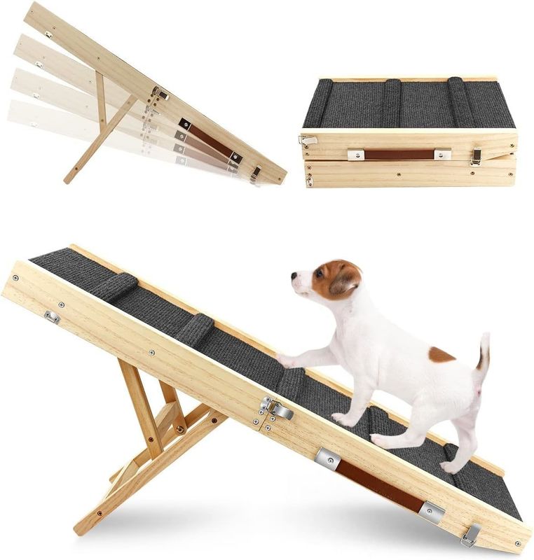 木製 折りたたみ 携帯 ペット ランパ 木製 犬 ステップ ベッド 松 木 調整 可能な 犬 ランパ