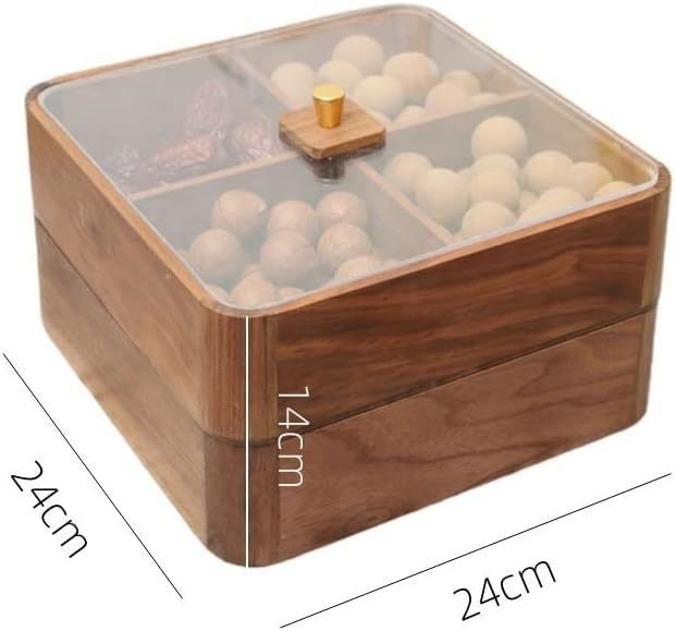 透明な蓋付きの木製の二層果物皿 茶色の木製の乾燥果物箱