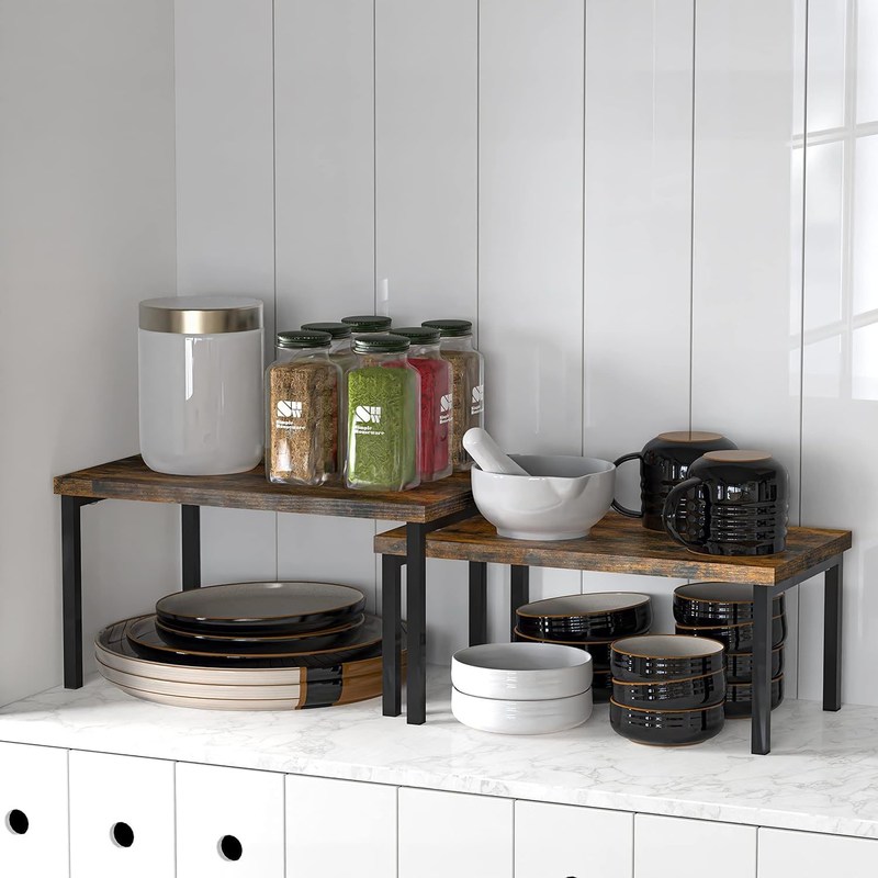 空間節約のために古き茶色の2つの拡張可能なカウンターシェルフのOEM ODMセット