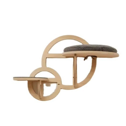 現代の猫家具 ステップとシルクスクリーン印刷付きの木製の猫の登り壁