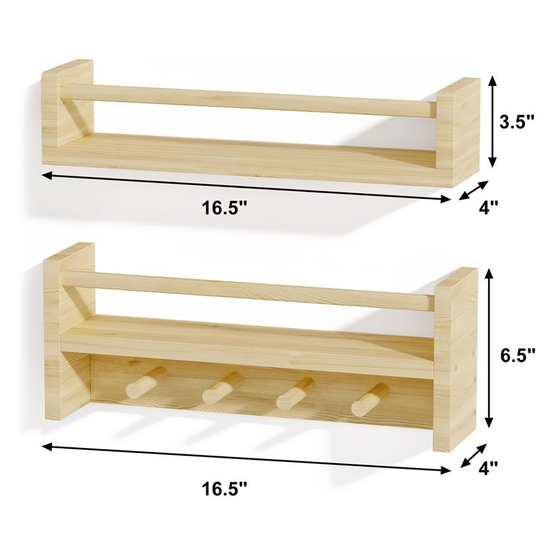 木製のフック 本棚 天然木 壁に設置された棚 幼稚園の装飾の保管