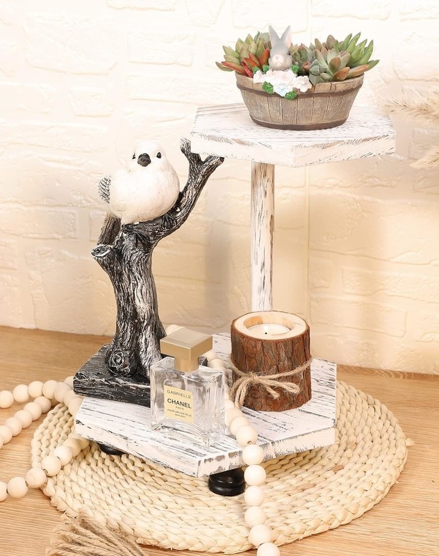 2階建ての六角木製ディスプレイライザー 白い農家のトレイ キッチンと浴室