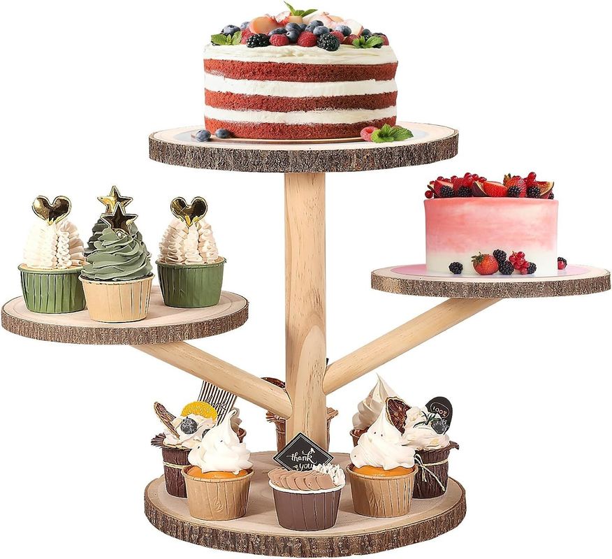 パーソナライズされたデザイン 4 層 バンブー カップケーキ パーティ用のスタンド 果物 スナック 提供 トレイ