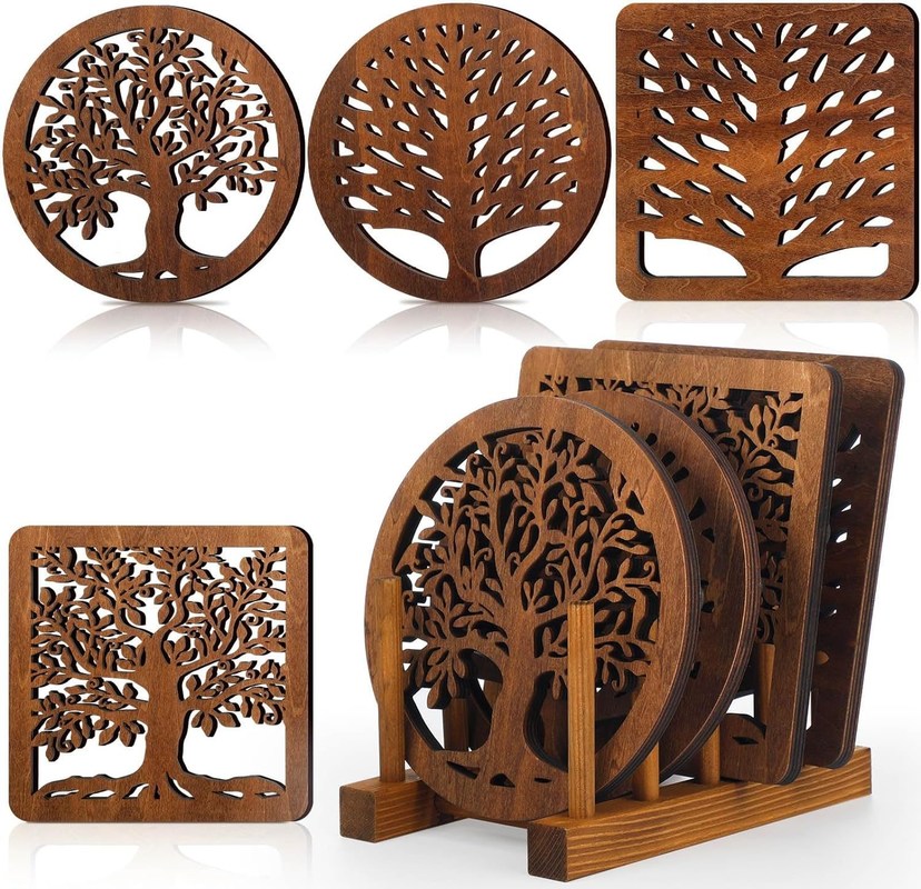 スクエア 丸い 木のトライベットホルダー 高級デザインスタイル 木製 耐熱パッド