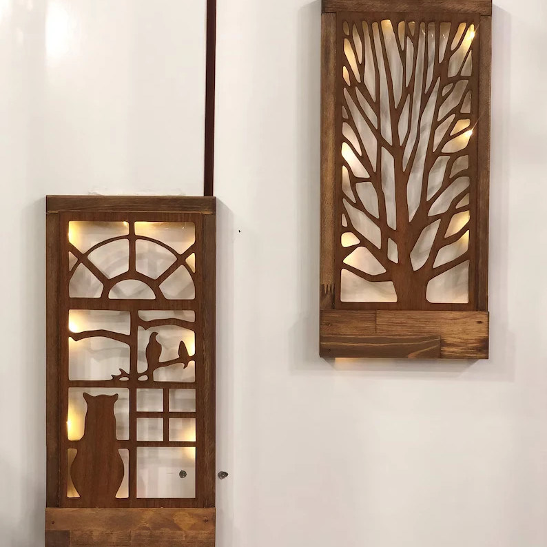 手作り 木製 LED 壁飾り 寝室 スクエア ベッド上 テーマ 愛