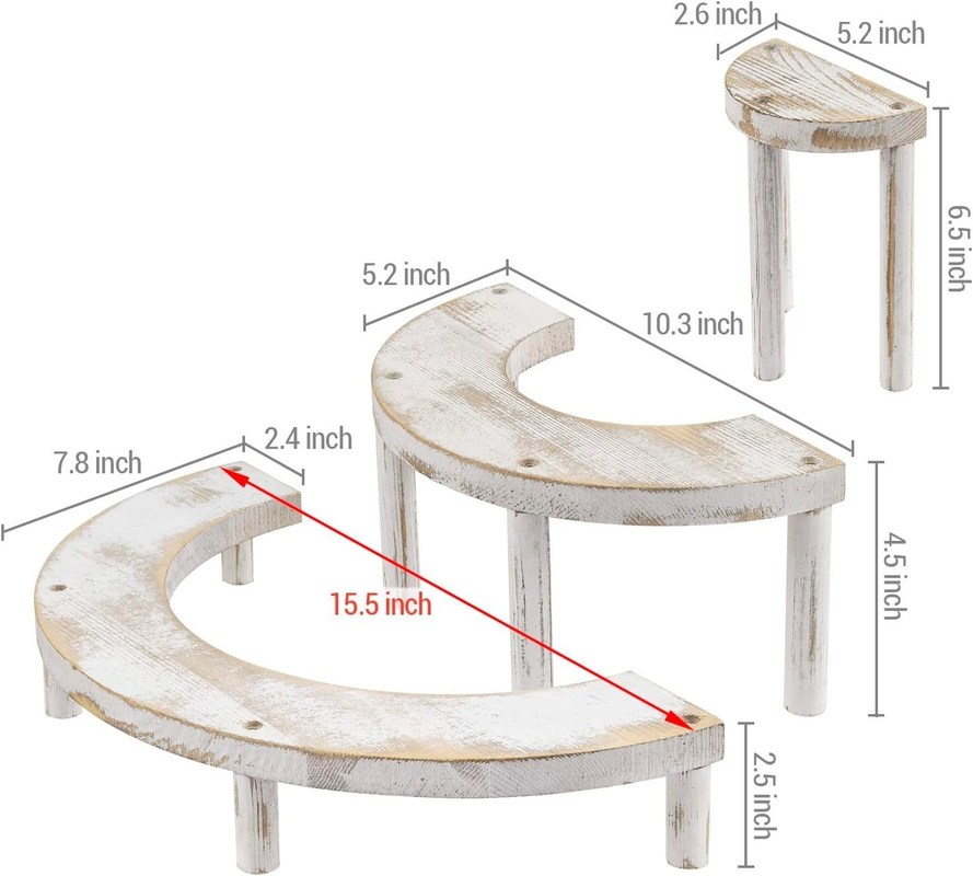 半円のカップケーキスタンドとディスプレイライザーのための彫刻木製白塗り3点セット
