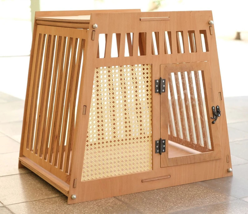 天然木色 木製 屋内 犬 猫 家 箱 扉 白色