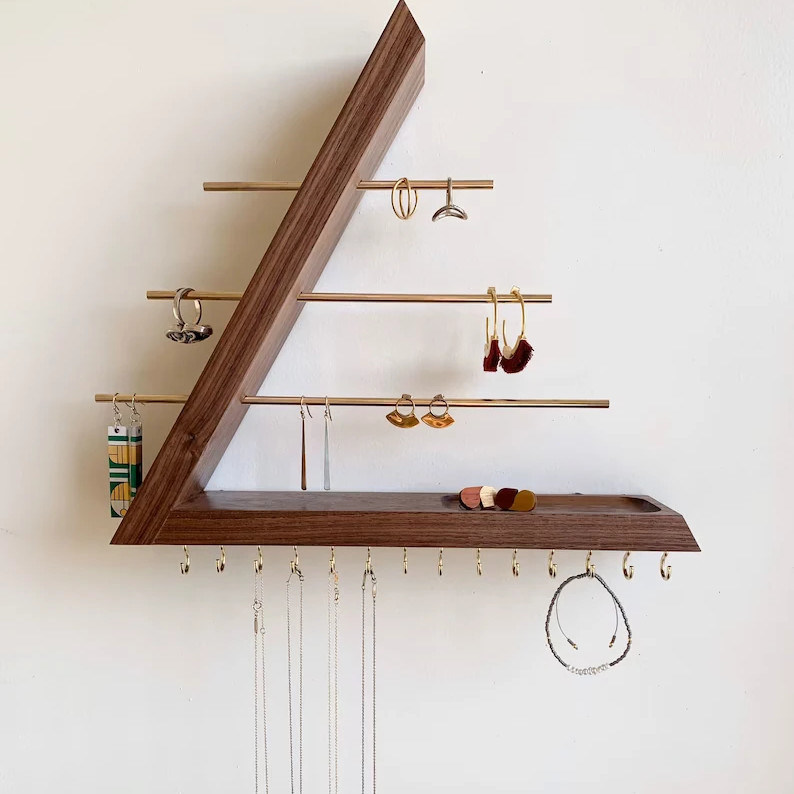 ロゴ オーダーメイド 受け入れられる 未完成 ビルク 木色 吊り ウォールナッツ ジュエリー オーガナイザー