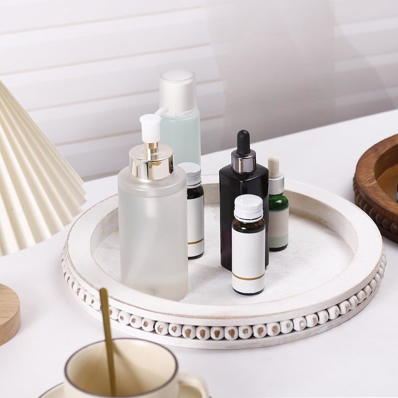 パーソナライズド 木製 飾り付け トレイ 珠付き 白塗りデザイン 無料サンプル 提供