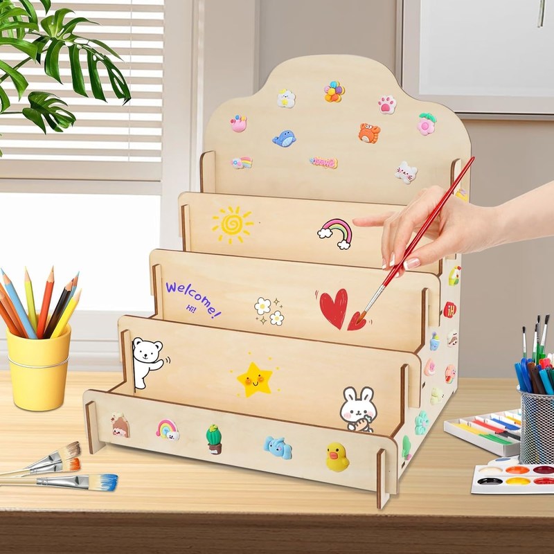 カスタムサイズ マシッドウッド 4 層ディスプレイスタンド グリーティングカード ステッカーとポストカード