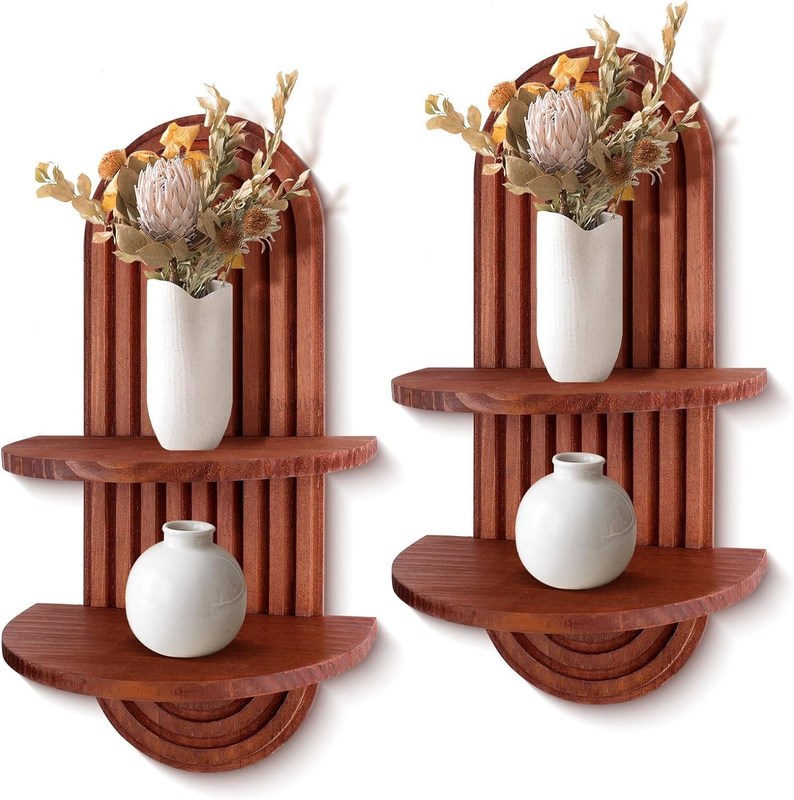 壁収納用レインボーアーチ棚と木製壁棚の浮遊棚